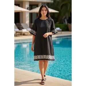 Banana Republic dress women's large embroidered puff sleeve boho mini black NEW